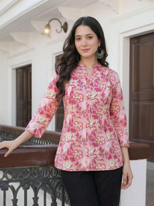 NETRAYI Casual Floral Print, Printed Women Pink Top