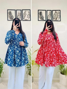 VANKAR Casual Printed, Floral Print Women Blue, Red Top