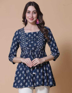 UGEYNI Casual Printed Women Dark Blue, White Top