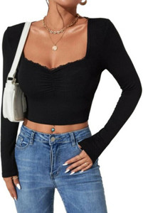 GLARE & BLAIR Casual Solid Women Black Top