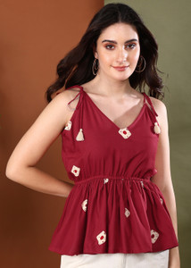 Stylum Casual Printed Women Maroon Top