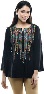 Maahi Casual Full Sleeve Embroidered Women Black Top