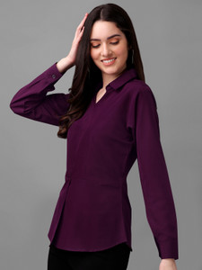 Kinjo Women Solid Casual Purple Shirt