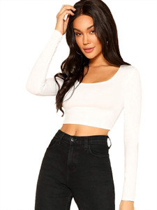 PUERY Casual Solid Women White Top