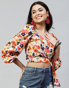 Selvia Casual Printed Women Orange, Multicolor Top