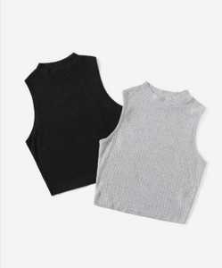 USK COLLECTIONS Casual Self Design Women Grey, Black Top