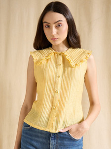 DRAPE AND DAZZLE Casual Solid Women Yellow Top