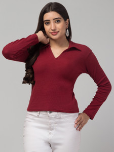 STYLE PREZONE Casual Solid Women Maroon Top
