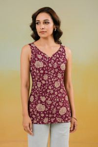 SANGOURI Casual Printed Women Purple Top