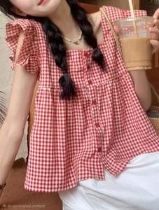 NOORI Party Checkered Women Red Top