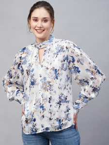 CARLTON LONDON Casual Floral Print Women White Top