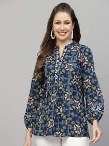 Cavercha Casual Printed Women Dark Blue Top