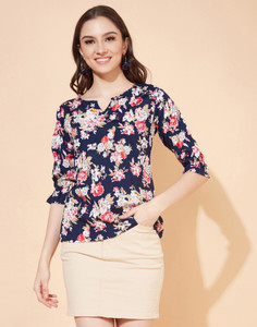 Selvia Casual Printed Women Blue Top