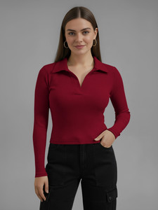 Kashonaa Casual Self Design Women Maroon Top