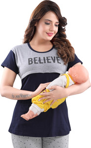 Attempt Casual Printed Women Dark Blue Top