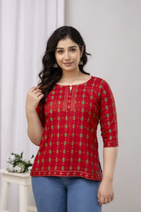 Femary Casual Printed Women Red Top