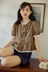 QUINTESSENTIALS Casual Checkered Women Brown Top