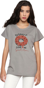 TWF Casual Printed Women Grey Top