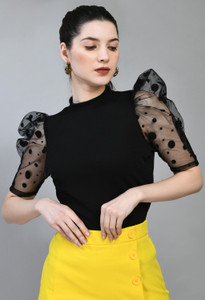 Moshe Casual Solid Women Black Top