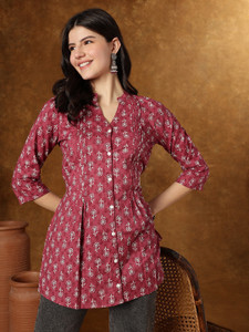 Varun Handicraft Formal Printed Women Maroon Top
