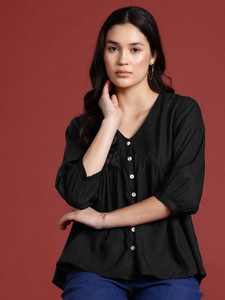 all about you Casual Solid Women Black Top