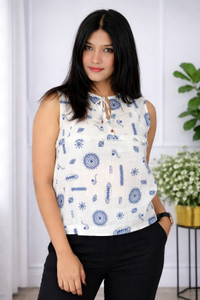 DIWAKAR Beach Wear Printed Women White, Blue Top