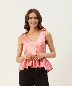 U&F Casual Solid Women Pink Top