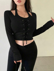Bartus Casual Striped Women Black Top