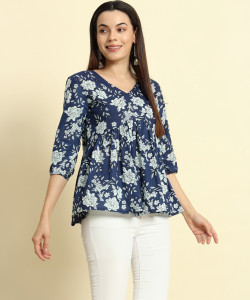 Sa Rasa Casual Printed Women Dark Blue Top