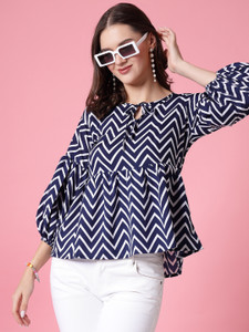 Oomph! Casual Printed Women Dark Blue, White Top