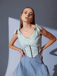 STREET9 Casual Solid Women Light Green Top