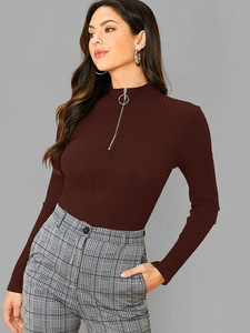 Dream Beauty Fashion Casual Solid Women Brown Top