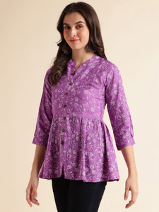 Fabclub Casual Printed Women Purple, White Top