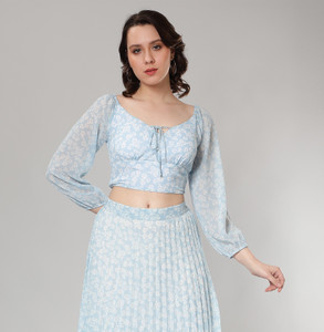 NUEVOSDAMAS Casual Printed Women Light Blue, White Top