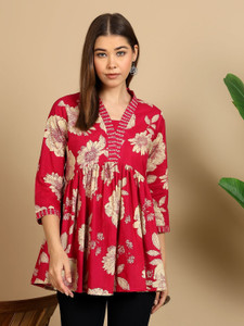 Mahananda Casual Floral Print Women Maroon Top