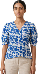 incehub Casual Floral Print Women Blue, White Top