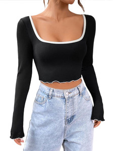 SWEVENFASHION Casual Solid Women Black Top