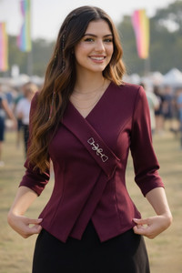 ZEUGEN Casual Solid Women Purple Top