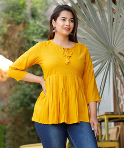 WAY SAFE Party Solid Women Gold Top