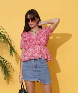 Sheetal Associates Casual Printed Women Pink Top