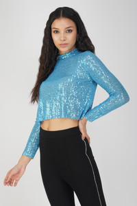 saffe Casual Solid Women Blue Top