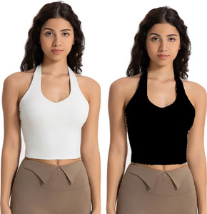 SriSaras Casual Solid Women White, Black Top