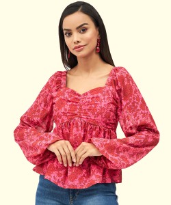 HARPA Casual Floral Print Women Pink Top