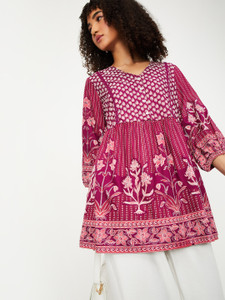 MAX Casual Floral Print Women Pink Top