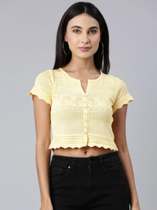 ICW TOPS Casual Self Design Women Yellow Top