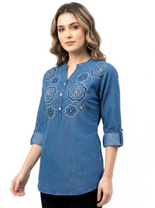 anmol fashion Casual Embroidered Women Blue Top