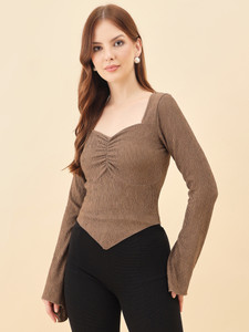AAYU Casual Solid Women Brown Top