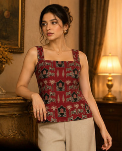 ABHIETHNICS Casual Printed Women Multicolor, Maroon Top