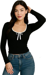 RSOFASHIONS Casual Solid Women Black Top
