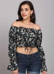 ADRIANA Party Printed Women Black Top